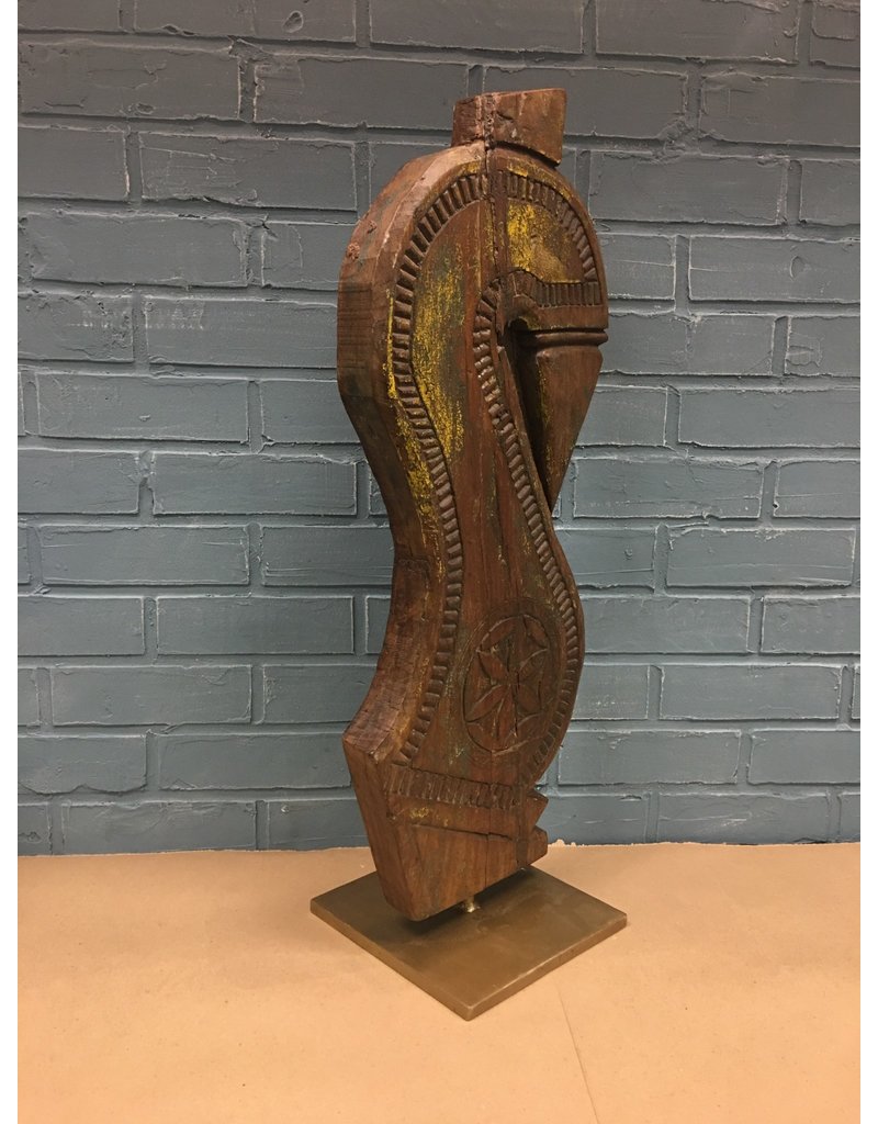 Rustic Carved Wood on Metal Stand
