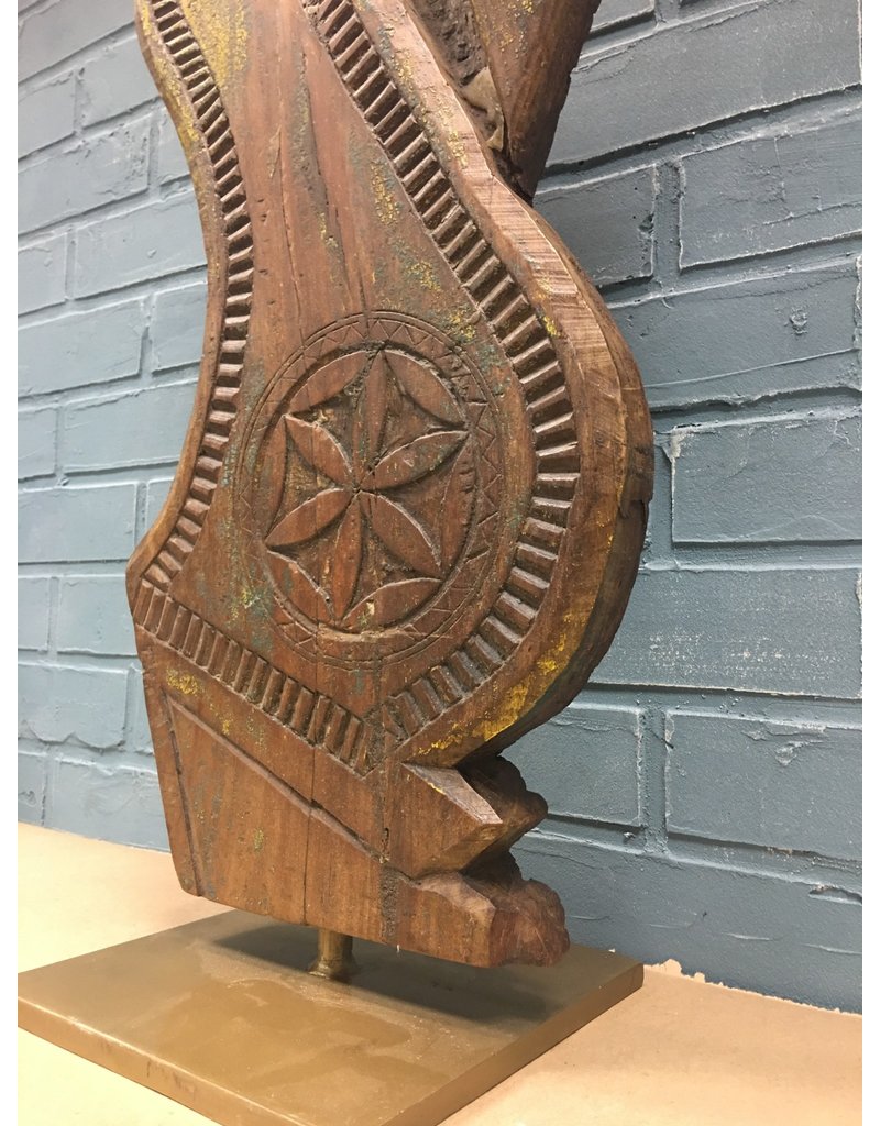 Rustic Carved Wood on Metal Stand
