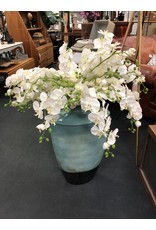 Large Blue and Brown Floor Vase w Orchids