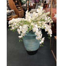 Large Blue and Brown Floor Vase w Orchids