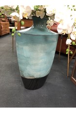 Large Blue and Brown Floor Vase w Orchids