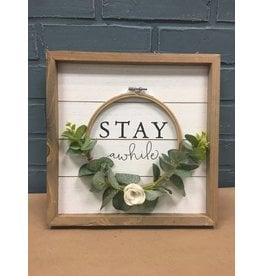 Stay Awhile Floral Framed Sign