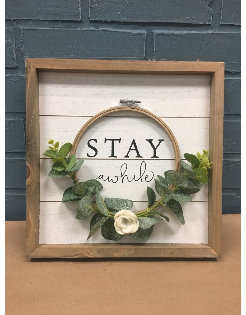 Stay Awhile Floral Framed Sign