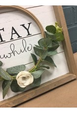 Stay Awhile Floral Framed Sign