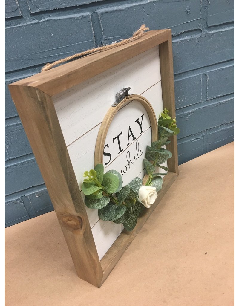 Stay Awhile Floral Framed Sign