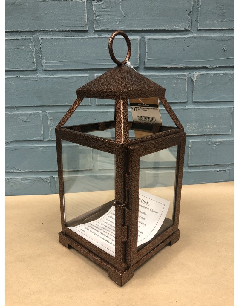 Three Posts Contemporary Iron Lantern - Bronze