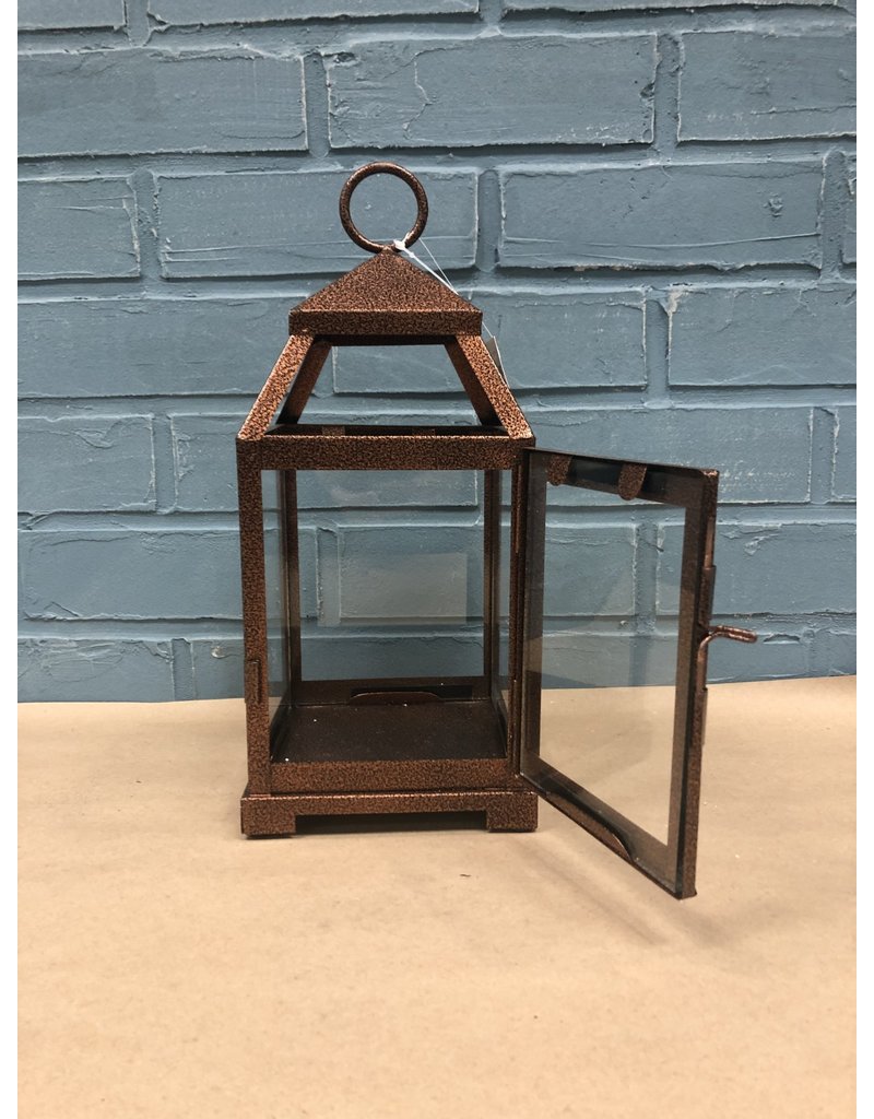 Three Posts Contemporary Iron Lantern - Bronze