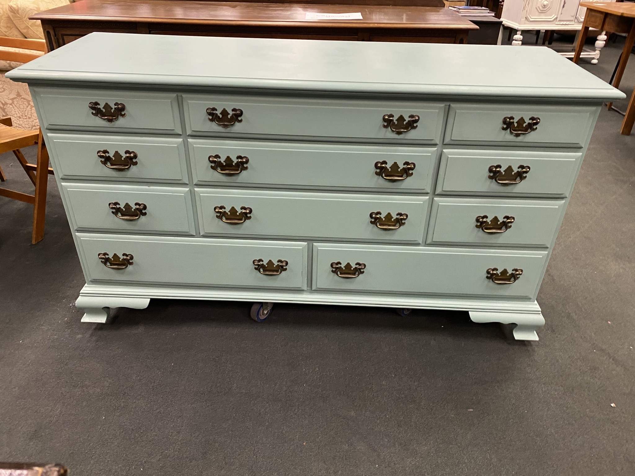 Teal Painted 11 Drawer Federal Style Dresser Heirloom Home