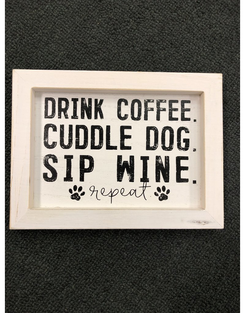 Coffee, Dog, and Wine Framed Sign