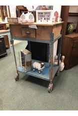 Blue and Wood Industrial Cart