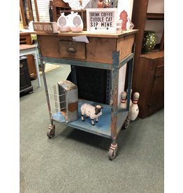 Blue and Wood Industrial Cart