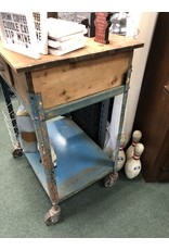 Blue and Wood Industrial Cart
