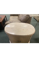 Oval Blonde Side Table w/ Marble Top