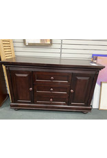 Dark Stained Wood Buffet w/ 2 Doors and 3 Drawers