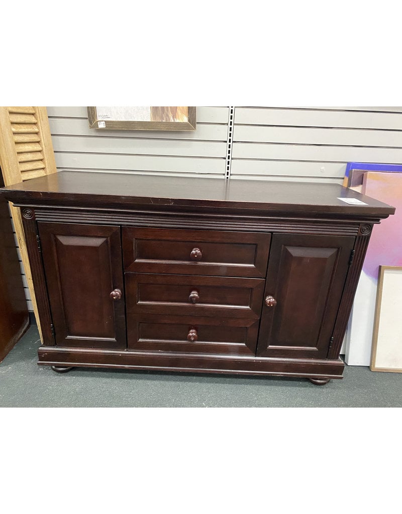 Dark Stained Wood Buffet w/ 2 Doors and 3 Drawers