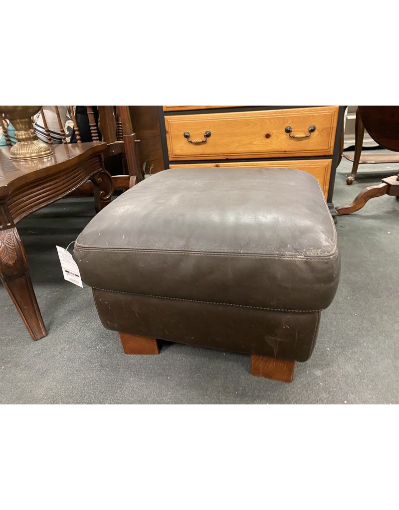 Small Gray Leather Ottoman