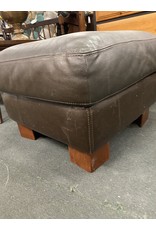 Small Gray Leather Ottoman