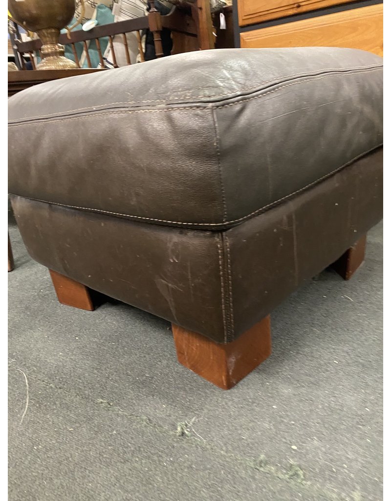 Small Gray Leather Ottoman