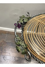 Grape Themed Metal Wine Stand w/ Glass Top