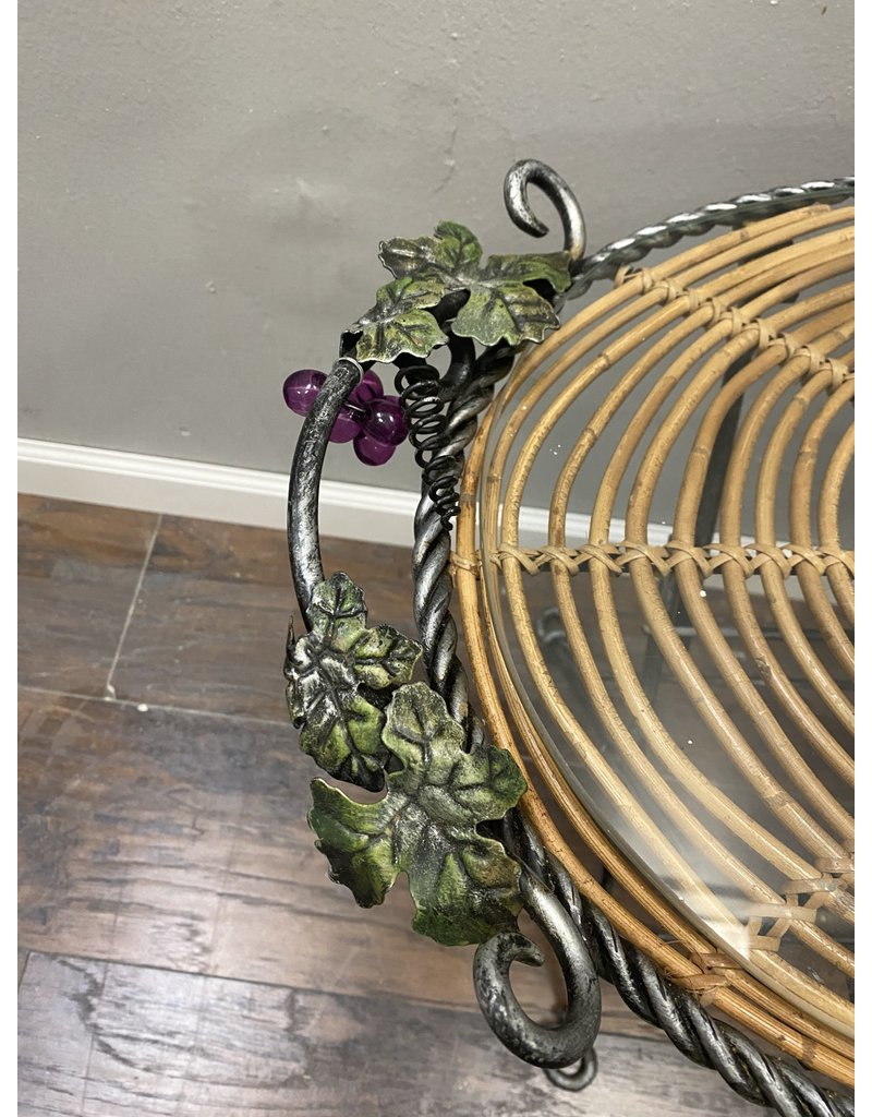 Grape Themed Metal Wine Stand w/ Glass Top