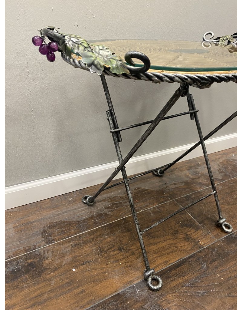 Grape Themed Metal Wine Stand w/ Glass Top
