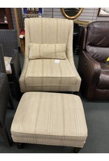 Tan Striped Arm Chair w\Ottoman