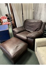 Brown Leather Arm Chair and Ottoman