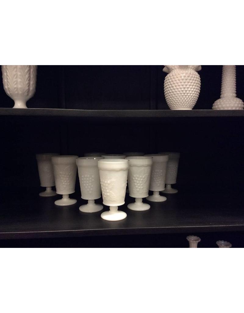 Set of 10 Footed Milk Glass Goblets