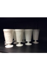 Set of 10 Footed Milk Glass Goblets