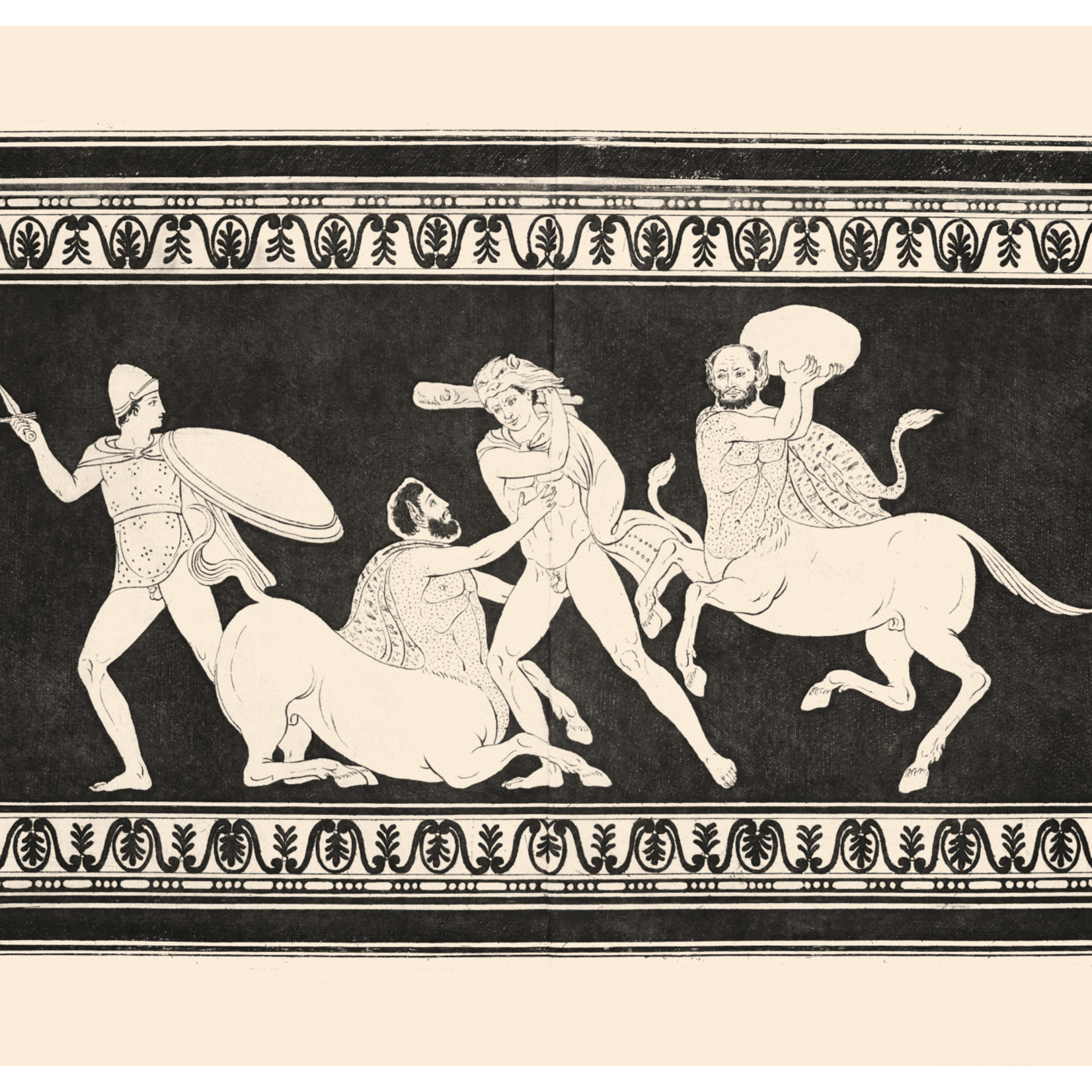 Framed Print on Rag Paper: Hercules fighting Centaurs Monochrome
