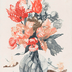 Framed Print on Rag Paper: Flowers in Glass Vase