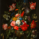 Framed Print on Rag Paper: Flowers in a Metal Vase