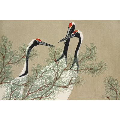 Framed Print on Rag Paper: Cranes from Momoyogusa by Kamisaka Sekka