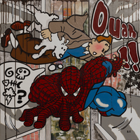 Framed Print on Canvas: Spiderman, Tintin et Milou
