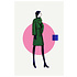 Fine Art Print on Rag Paper Green Jacket & Skirt Fashion Vintage Sketches 60s