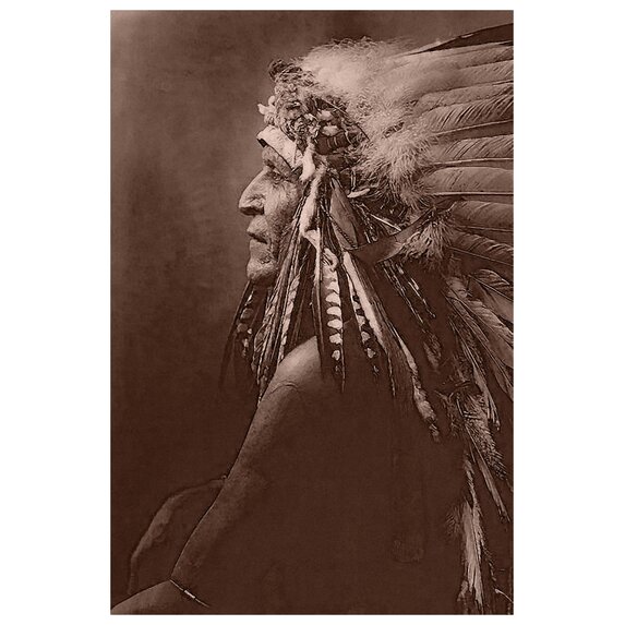 Framed Print on Rag Paper: Vintage Photograph 1910 of  'Blackfoot Brave' with Headdress.