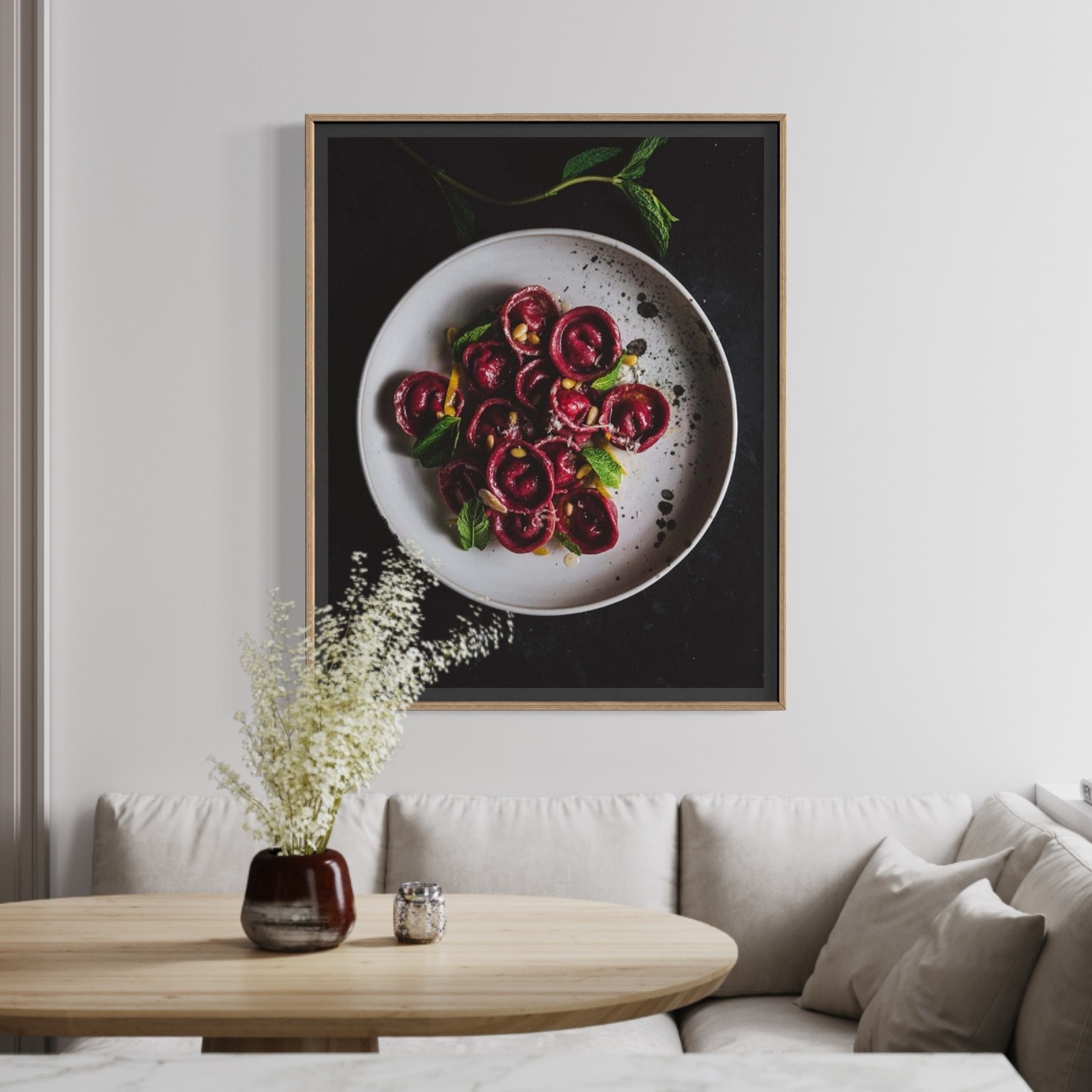 Framed Print on Rag Paper: Beet Capelletti by Jed Gordon-Moran Floated