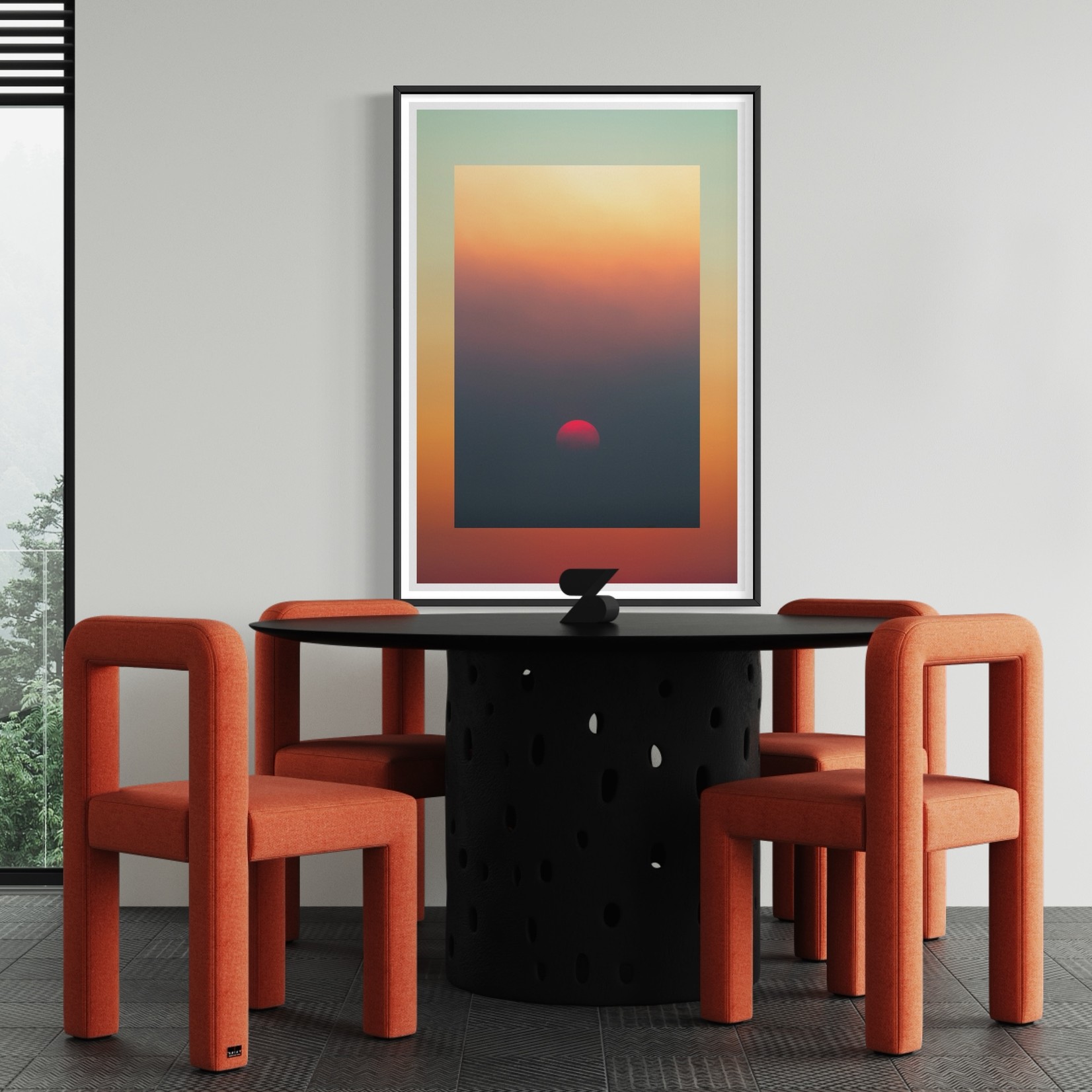 Framed Print on Rag Paper: Red Moon Sunset by Francesco Alessandrini