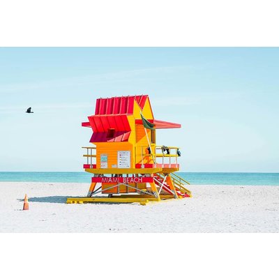 Framed Print on Rag Paper Colorful Miami Beach lifeguard tower with blue sky by Arthur Debat via Getty Images Gallery