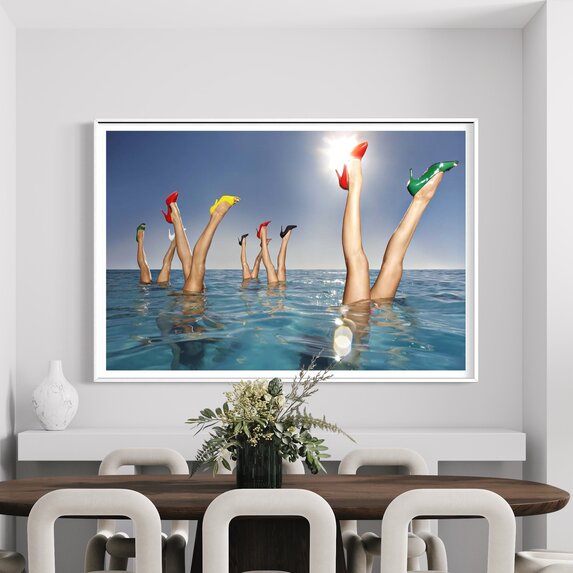 Framed Print on Rag Paper: Group of legs portruding out of infinity pool by Karan Kapoor via Getty Images Gallery
