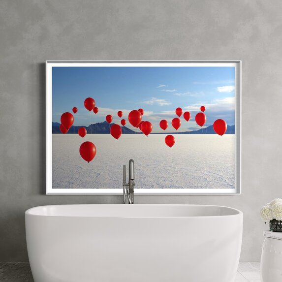 Framed Print on Rag Paper: Group of Red Balloons on Salt Flats by Andy Ryan via Getty Images Gallery