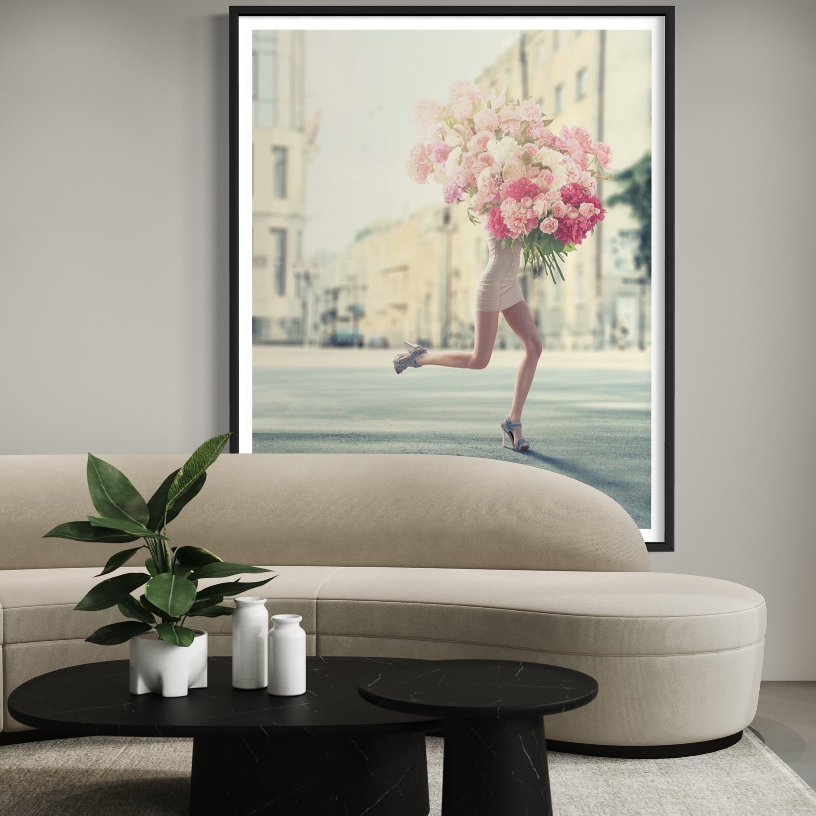 The Picturalist | Fine Art Print on Rag Paper Running woman with giant bunch of flowers by Vizerskaya via  Getty Images Gallery