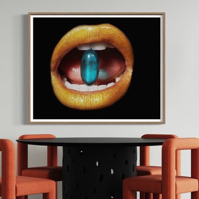 Framed Print on Rag Paper Medication in mouth, close-up, studio shot by Andy Ryan via Getty Images Gallery