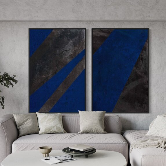 Framed Print on Canvas: Black and Blue 1 Canvas by Evelyn Ogly