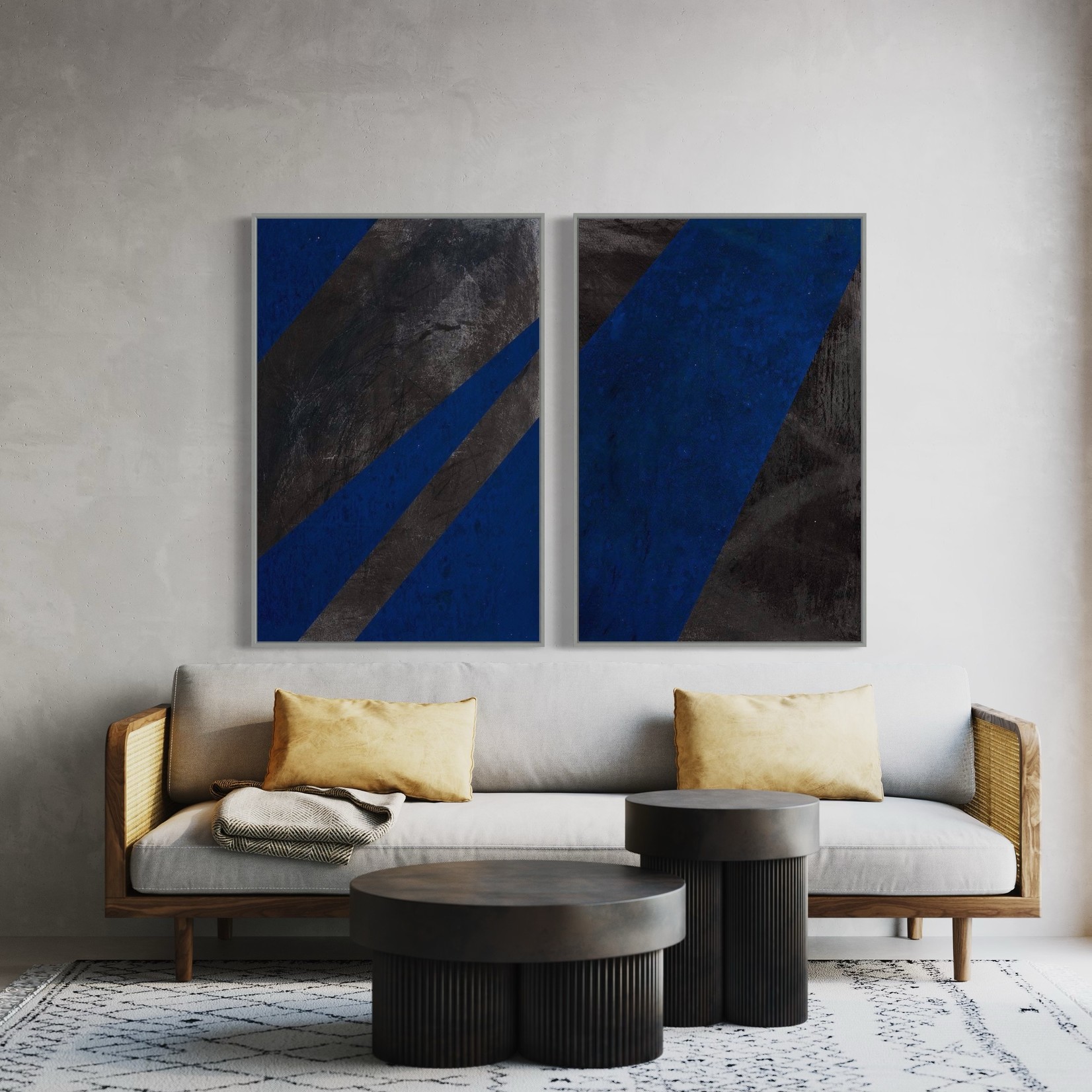 Framed Print on Canvas: Black and Blue 2 Canvas by Evelyn Ogly