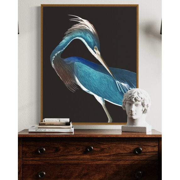 Framed Print on Canvas: Blue Heron ( Rectangular)  Canvas with a Brushed Gold Floater frame  33 x 41 inches high inches