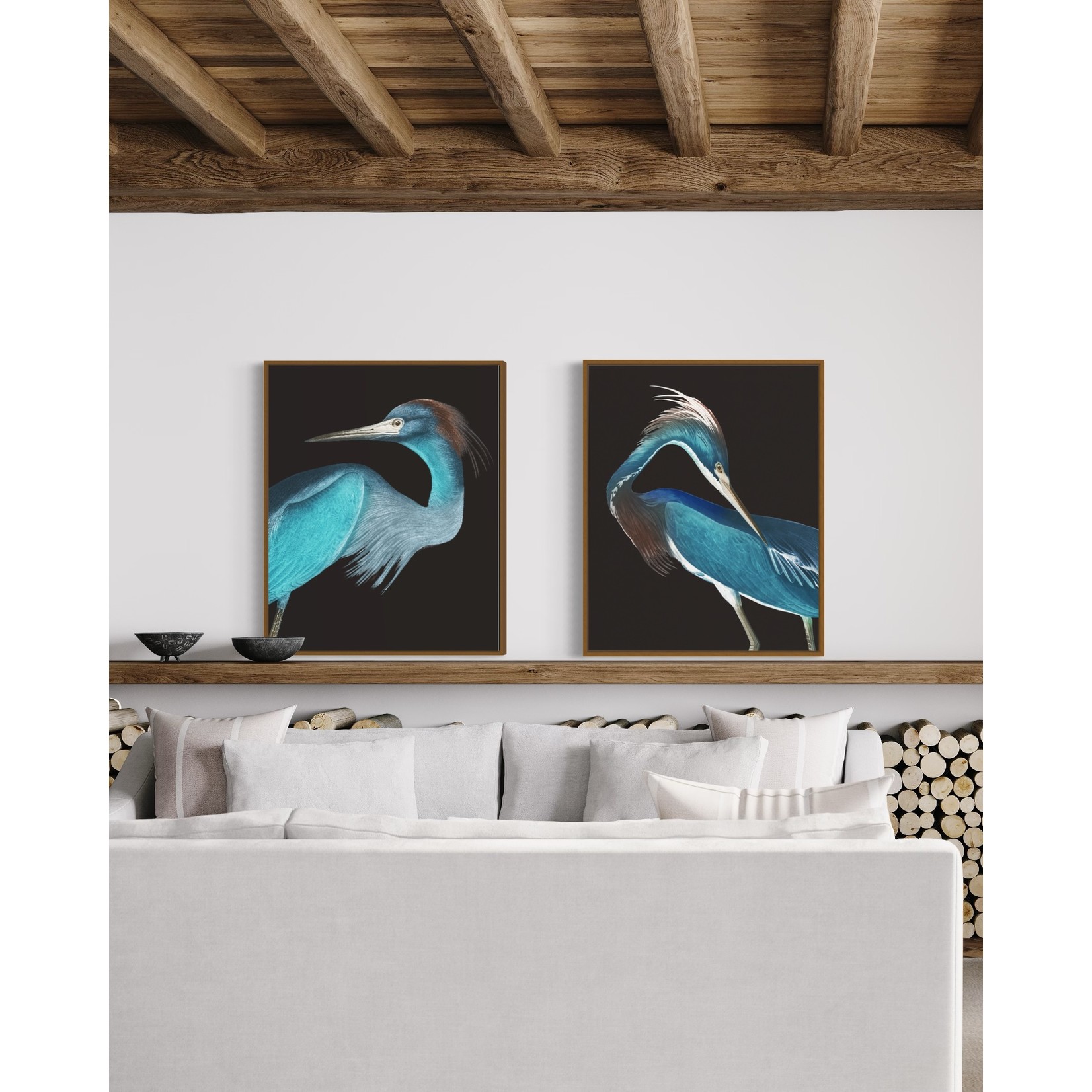 Framed Print on Canvas: Blue Heron ( Rectangular)  Canvas with a brushed Gold Floater frame  33 x 41 inches high inches