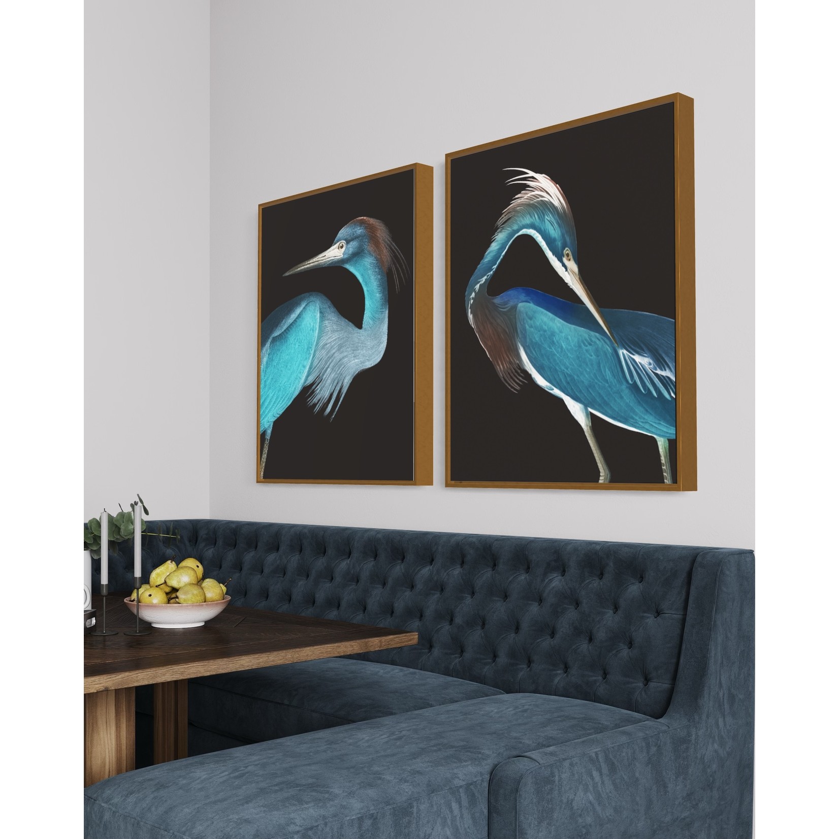 Framed Print on Canvas: Blue Heron ( Rectangular)  Canvas with a Brushed Gold Floater frame  33 x 41 inches high inches