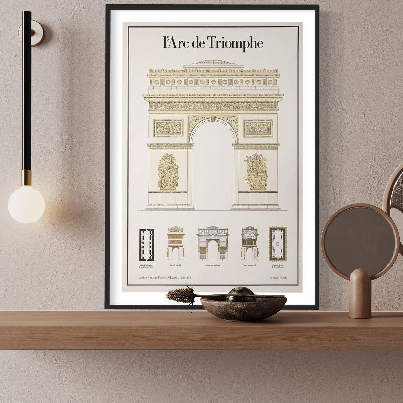 Framed Print on Rag Paper: L' Arc De Triomphe Architectural Drawings