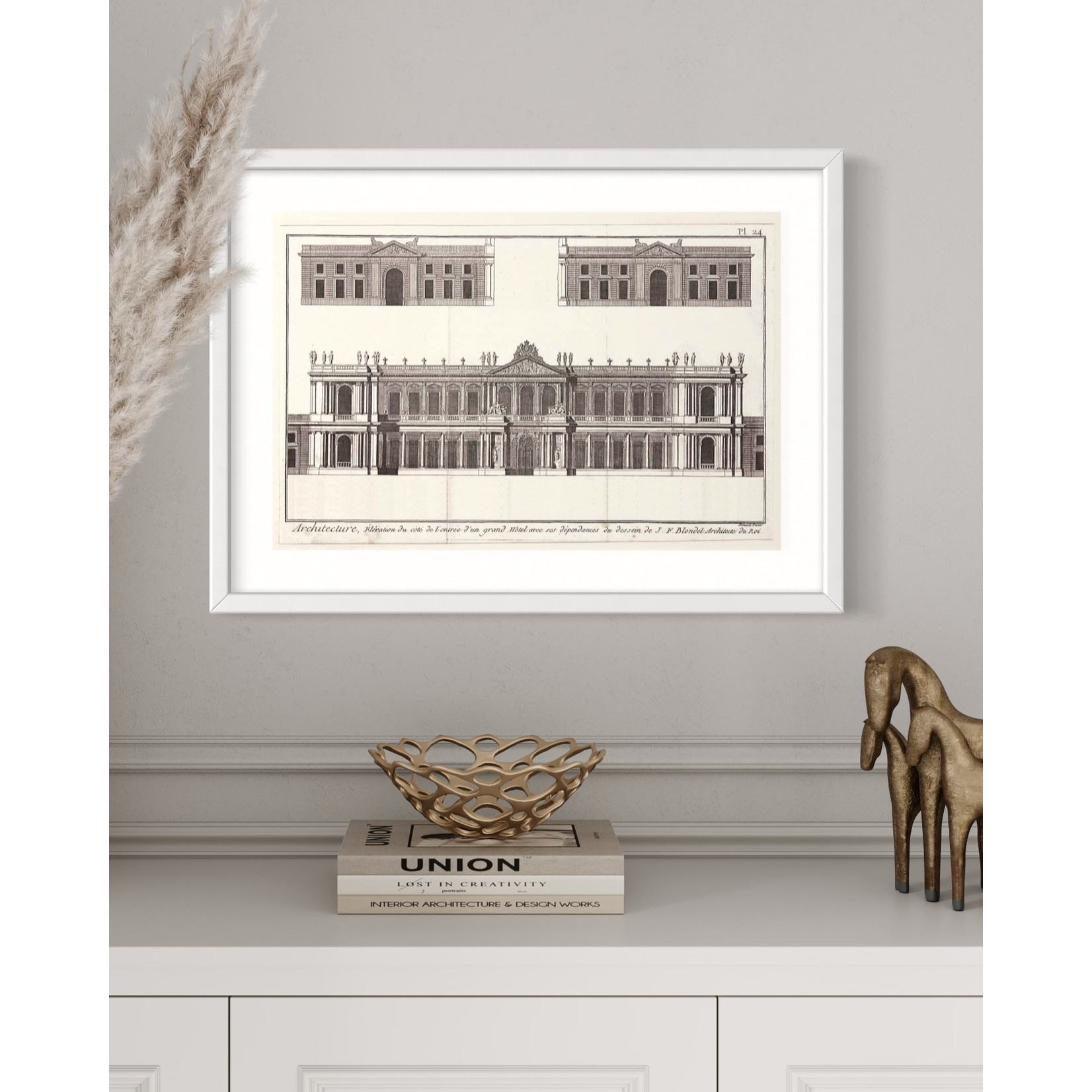 Framed Print on Rag Paper: Elevation du Grand Hotel de Paris by J.F. Blondel, Architect of the King.